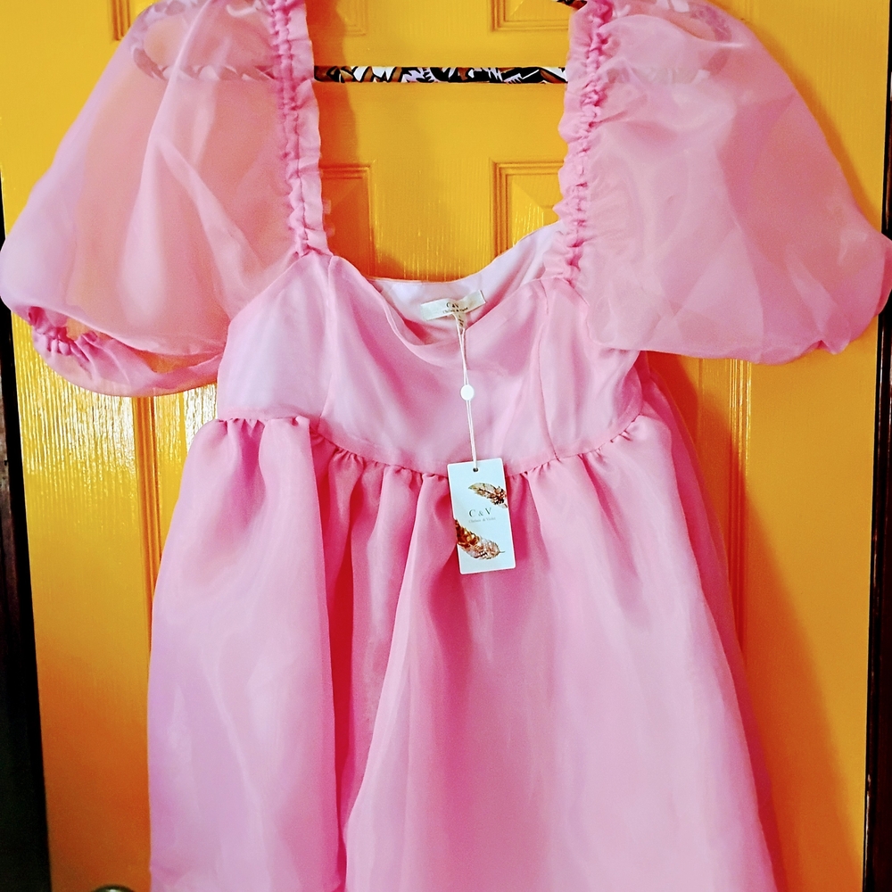 Chelsea & Violet Pink Puff Sleeve Dress